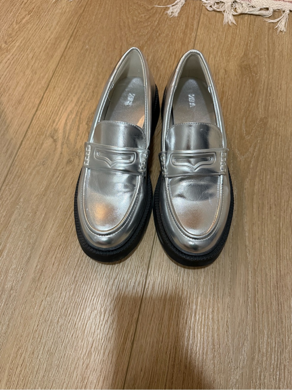 Zara Silver Metallic Penny Loafers
